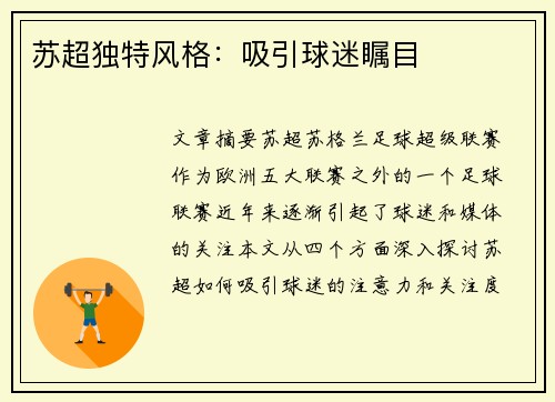 苏超独特风格:吸引球迷瞩目